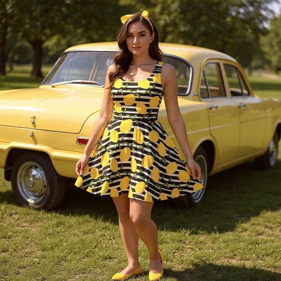 Stripe Lemon Summer Pin Up Dress - Picture 8 of 14